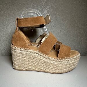 Soludos Womens 6 Palma Platform Wedge Sandals Brown Espadrille Buckle Leather
